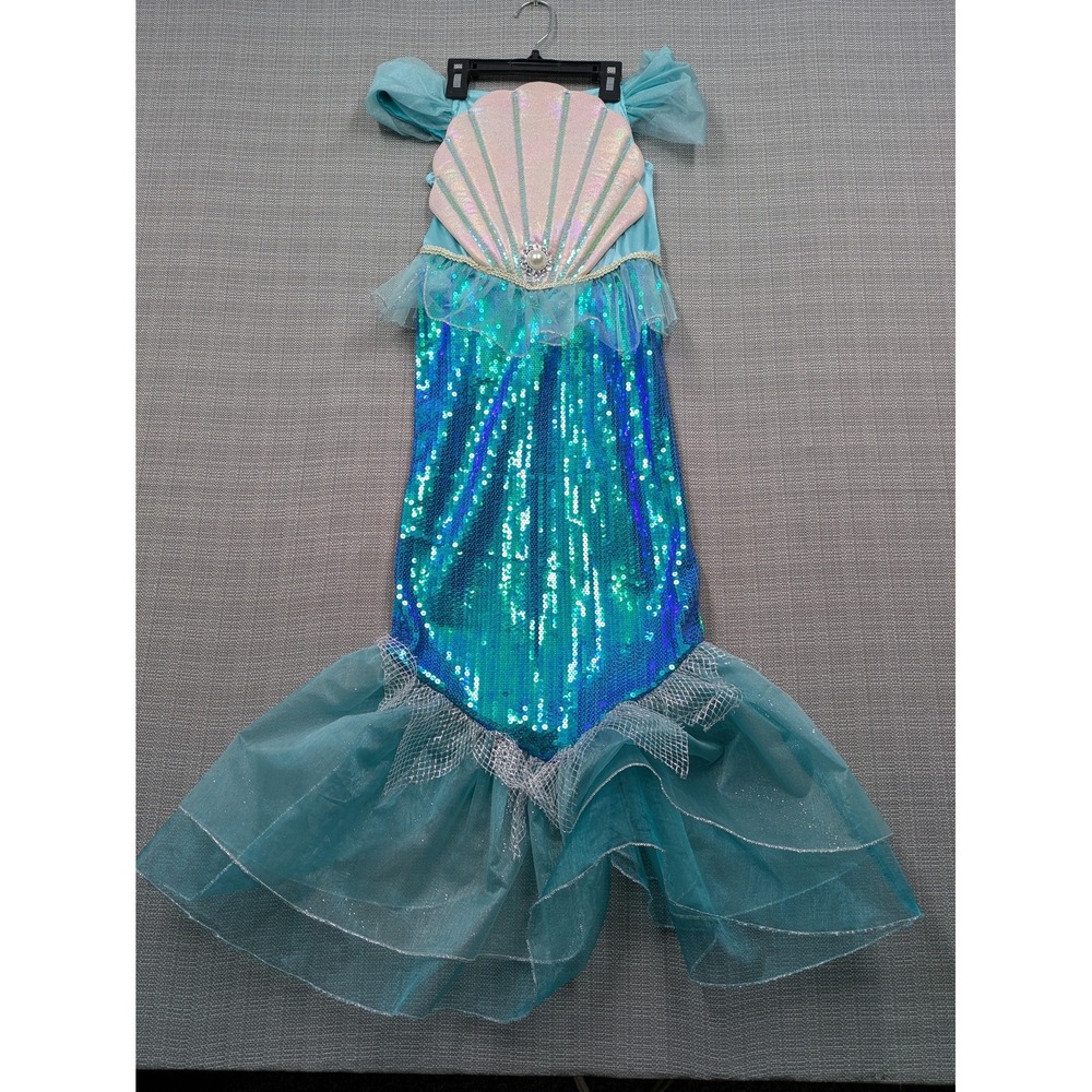 Gillian's Closet Dress Girls 7/8 Blue Mermaid Sequin Tulle Off Shoulder Costume
